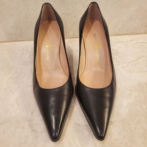 Rene Mancini Vintage Leather Pointed Toe Pump, Size 35-1/2, Black Kitten Heel
